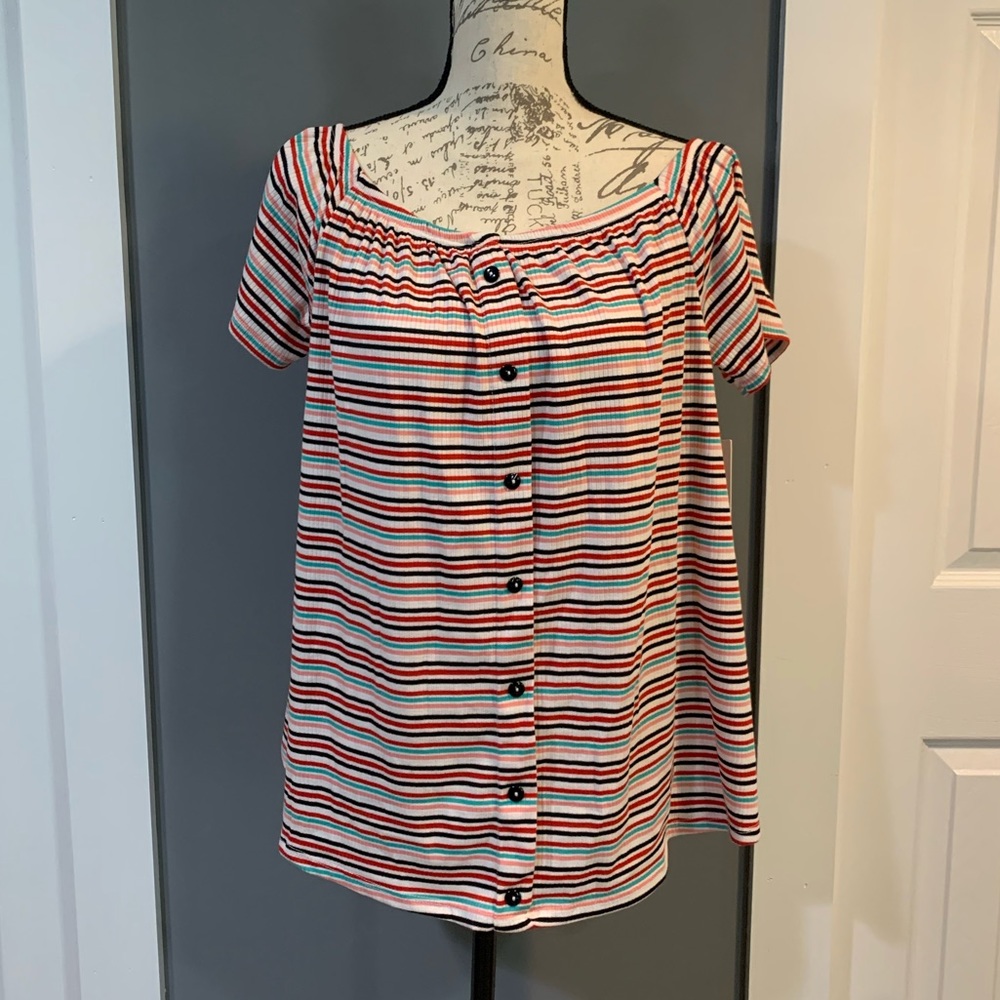 Vibe Striped top with Buttons - Picture 1 of 7